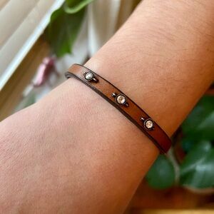 OOAK - Brown Leather + Rose Cut Diamond Bracelet
